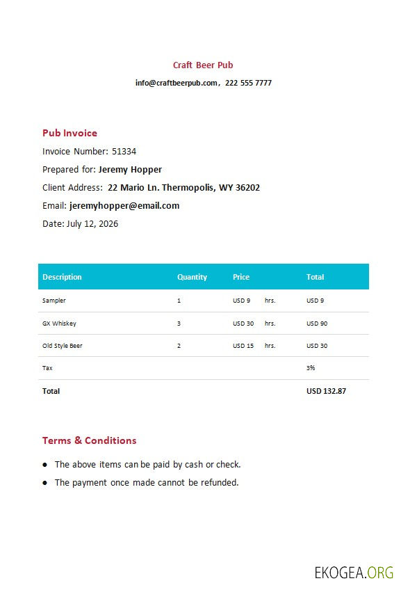 Modèle de facture de pub gratuit